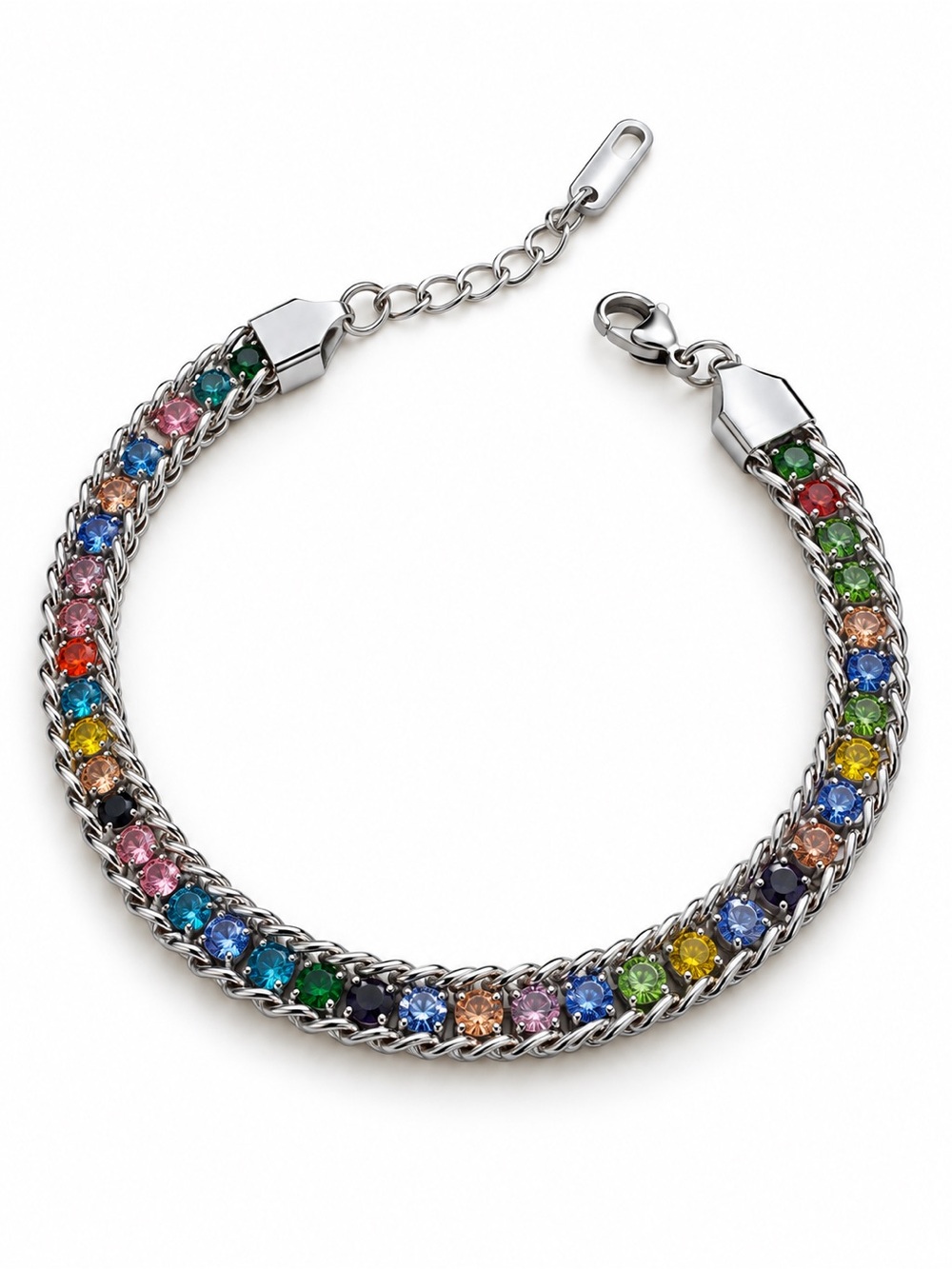 Multicolor Crystal Chain Bracelet โ Stainless Steel